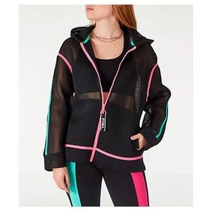 PUMA CHASE SPACER Breathable Mesh ZIP-UP HOODIE Black NEON PINK Wintergreen
